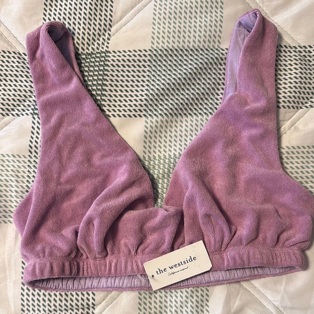 Purple Velvet Triangle Bralette with Wide Straps